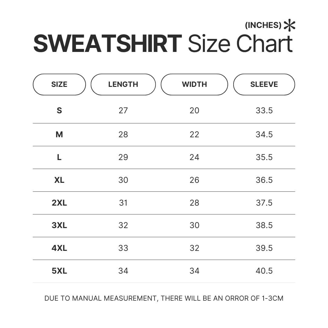 Sweatshirt Size Chart - Avatar UK Store