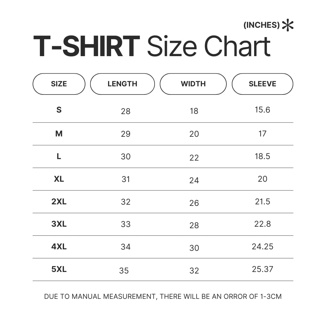 T shirt Size Chart - Avatar UK Store
